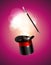 Vector illustration, magician hat and magic wand. Circus props mysterious for performance