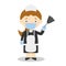 Vector illustration of a maid or cleaning girl with surgical mask and latex gloves as protection against a health