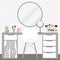 Vector illustration with make-up table, chair, mirror and cosmetics product