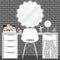 Vector illustration with make-up table, chair, mirror and cosmetics product