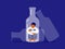Vector illustration of male alcoholism with unhappy man sitting at alcohol drink bottle bottom hugging knees