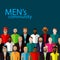 Vector illustration of male community with a large group of guys and men. urban lifestyle concept