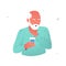 Vector illustration of a man experiencing pain when swallowing. An elderly man suffering from dysphagia holds his throat with his