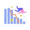 Vector illustration of man falling from stylized graph and financial indicator. Investment failure, business collapse