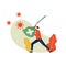 Vector illustration, a man fight Corona virus hold sword and shield. Covid-19