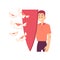 Vector illustration of man with shield protecting himself from attack of mails.