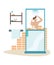 Vector illustration of a man taking a shower in the morning