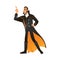 Vector illustration of man in vampire or count Dracula costume for halloween party.