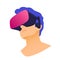 Vector illustration of man wearing virtual reality headset. Abstract VR illustration