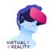 Vector illustration of man wearing virtual reality headset. Abstract VR illustration