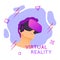 Vector illustration of man wearing virtual reality headset. Abstract VR modern illustration with geometric elements