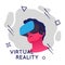 Vector illustration of man wearing virtual reality headset. Abstract VR modern illustration with geometric elements