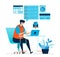 Vector illustration of man working at home. Work from a work desk at home. Complete tasks, answer emails, scheduled jobs. The