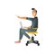 Vector illustration of man working with laptop sitting on chair and contact someone.
