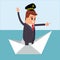 Vector illustration. Manager character on the paper boat.