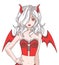Vector illustration of Manga cartoon style girl with white hair wearing a red Halloween devil costume with wings and horns