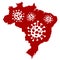 Vector illustration of map of Brazil country in Southern America with images of corona virus. The country is facing extreme COVID-