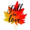 Vector illustration with a maple leaf and a phrase Fall in love
