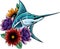 vector illustration of Marlin Sailfish Swordfish with flowers