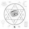 Vector illustration with masonic eye. Freemason and spiritual symbols. Alchemy, medieval religion, occultism, spirituality