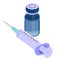 Vector illustration on a medical theme. Image of a syringe and a jar with a virus vaccine. Medical syringe and glass