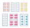 Vector illustration of medicine painkiller pills different types and colors, antibiotics drugs and vitamins collection.