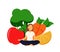 Vector illustration with meditating woman in a circle of fruits. Yoga and health eating as a lifestyle