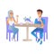 Vector illustration of meeting or date of two young talking people.