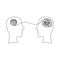 Vector illustration of men`s heads silhouettes with brain in form of yarn. Mental health psychology anxiety depression