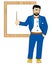 Vector illustration men teacher beside boards with pick device
