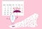 Vector illustration of menstrual pad with umbrella, calendar, pants. First woman menstruation. Menstruation and feminine hygiene p