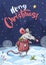 Vector illustration Merry Christmas of funny mouse in the snow