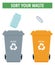 Vector illustration of metal and glass rubbish bins and a jar wi