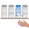 Vector illustration of milk emotions, a carton of milk with face and hands. Buyer choice in a shop