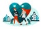 Vector illustration of millennial couple, present love, technology, social life 4.0,couple chatting on date. Man walking with his