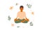 Vector illustration of mindfulness meditation or outdoor practice yoga with young male meditating sitting lotus pose