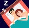 Vector illustration in modern flat style. Snoring man, couple sl