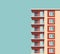 Vector illustration of modern multicolored multistory high-rise residential apartment building house. Front view with windows