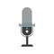 Vector illustration of modern podcast desktop microphone. Broadcasting blogging voice recording communication entertainment