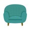 Vector illustration of modern soft upholstered armchair from turquoise velvet fabric with button-tufted backrest padded seat