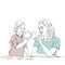 Vector illustration of mom and daughter playing puzzle with happy faces