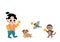 Vector illustration of Momotaro. Well-known folktale in Japan. Momotaro gives millet dumplings to dog, monkey, and pheasant.