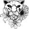 vector illustration of monochrome lion with flower on white background