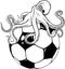 vector illustration of monochrome octopus on football ball