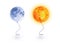 Vector illustration: moon and sun as flying balloons on ribbons