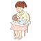 Vector illustration of mother holding baby in arms and breastfeeding. Family concept - mom & kid, heath, lactation, happy
