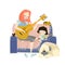 Vector illustration of mother playing guitar with her daughter