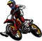 Vector illustration of motocross rider or racer take a turn and overtake at race in cartoon style full color