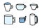 Vector illustration of mugs of different shapes in doodle style.