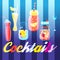 Vector illustration of multicolored tasty cocktails